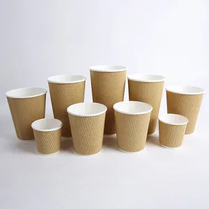 Tazas de café de papel kraft de pared ondulada de alta calidad, Serie A