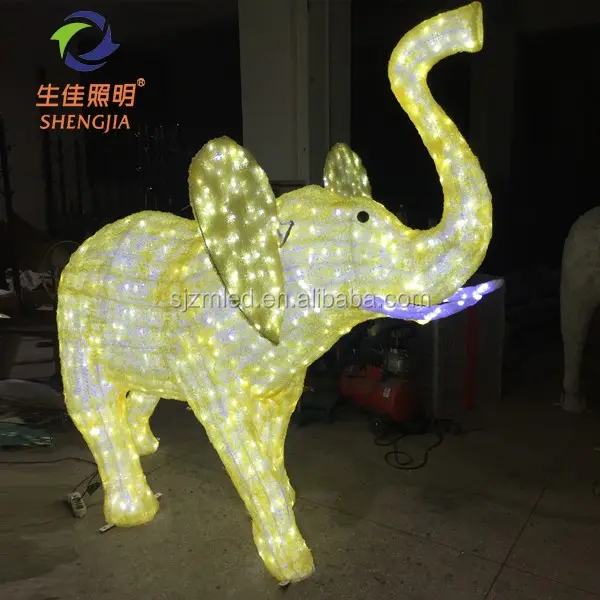 Penggunaan Luar Ruangan Lampu LED Motif Akrilik Gajah Besar 3D untuk Natal