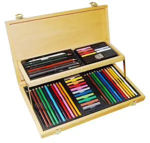 Personalised 54pcs Artist Quality Drawing Art Set Portable Wooden Box Paint Kit with Assorted Materials