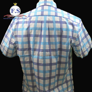 Luminoso blu plaid/madras di fascia alta degli uomini <span class=keywords><strong>camicia</strong></span> manica corta - Product Image 3