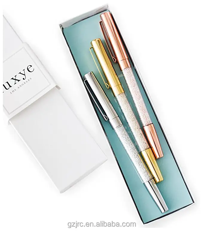 Gift Pen Rose Gold Silver Pen With Rose Gold Silver Roller Pen - 3 Fine Fancy Crystal Pens In Glossy White Gift Box | Gifts For Women