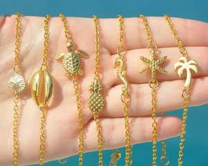 Vòng Chân Bãi Biển Mạ Vàng 24K, Vỏ Cowrie, Rùa, Dứa, Cá Ngựa, Sao Biển, Vòng Tay Mắt Cá Chân Cây Cọ - Product Image 1