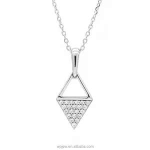 Sterling Silver Pendant 925 Sterling Silver Silber Schmuck Rhodium Plated Rhombus Crystal CZ Polished Fashion Pendant Necklace Jewelry For Women