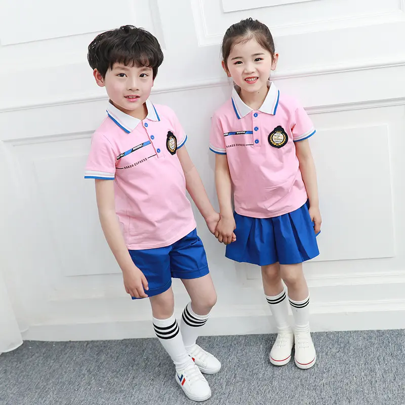 JYS sıcak satış Birincil Çocuklar yaz okul üniforması polo gömlekler takım elbise erkek ve kız için