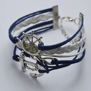 Cheap Leather Steering Wheel Infinity And Anchor Bracelet In Blue Color