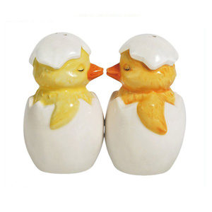Salière et poivrière en céramique en forme de <span class=keywords><strong>couple</strong></span> de canards mignons et paresseux, double jaune - Product Image 1