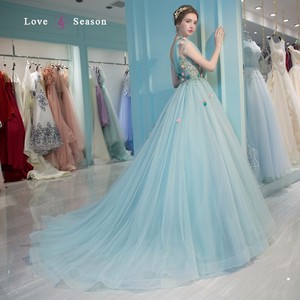 HXRJ9278 <span class=keywords><strong>V</strong></span>-образным вырезом 3D цветок аппликация длинный поезд органзы юбка шнурка органза рябить лучшее платье партии цена порн - Product Image 3