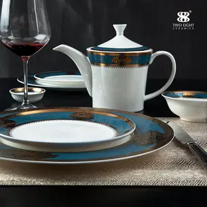 Nieuwe product ideeën 2019 hotel gebruikt engels stijl fijne bone china diner servies set luxe
