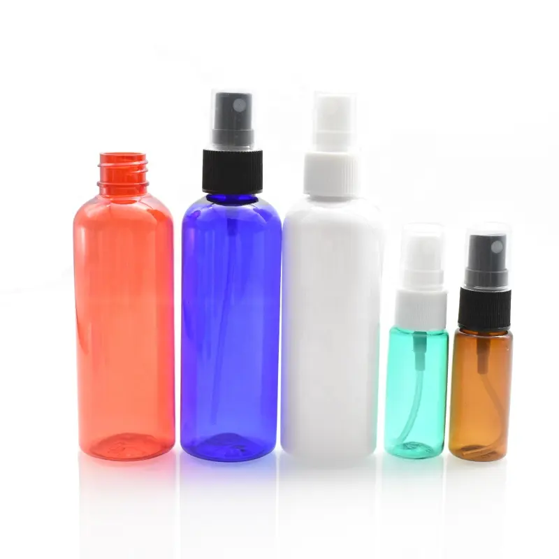 colorful 50ml 100ml 120ml 150ml plastic pet essential oil boston round mist spray plastic bottle