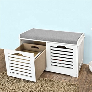 White Storage Customization Bench 2 Drawers &amp; Removable Seat Cushion Shoe Cabinet Shoe Bench - Product Image 3