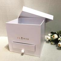 Luxuriöse Quadratische Große Doppelschichtige Schmuck-Geschenkverpackung Konservierte Rose Schokoladen-Geschenkblumenbox mit Schublade Luxusausführung