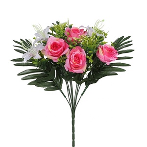 Nouvelle collection de roses <span class=keywords><strong>artificielles</strong></span> en soie colorées avec de grandes feuilles vertes <span class=keywords><strong>pour</strong></span> les funérailles - Product Image 4