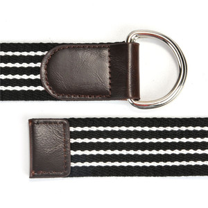 En gros Bande Noire Toile Double <span class=keywords><strong>D</strong></span> Anneau En Nylon À Rayures Ceinture En Toile avec Cuir Embout - Product Image 3