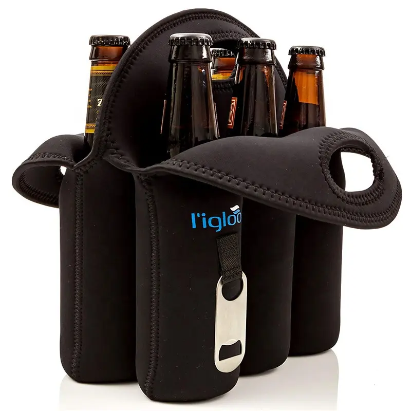 Benutzer definiertes Logo Neoprenetote Six Pack Leopard Isolierter Kühler Wein Bier Getränke Flaschen halter Trage tasche mit Öffner