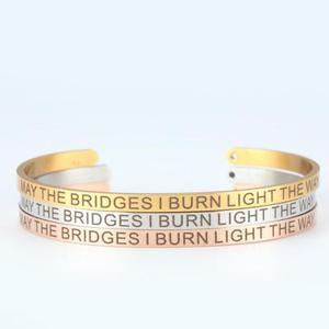 Métal Embouti Bracelet Manchette Peut les Ponts Je Brûle Éclairer le Chemin, Inspiration Bijoux Motivation Bracelet - Product Image 1