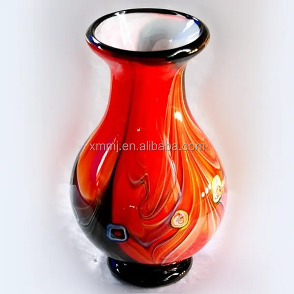 カスタムサイズ受け入れMJロールプレイングおもちゃラウンド吹きガラスアンティークムブラック花瓶赤い大きなガラス家の装飾ヨーロッパの花