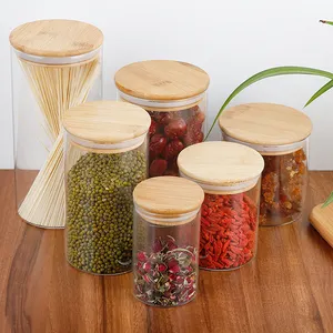 Transparent kitchen Food Storage Canister Clear Borosilicate Glass Jar with Wooden Lid