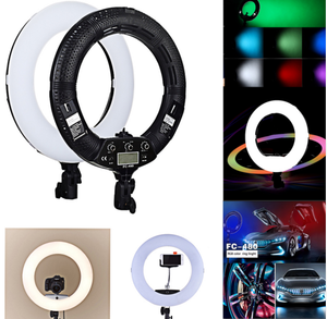Anillo de Luz LED RGB FC-480 con Control por Aplicación, Luz de Video para <span class=keywords><strong>Belleza</strong></span>, Uñas, Fotografía, Estudio de Cine, Lámpara de Anillo + Trípode + Bolsa - Product Image 5