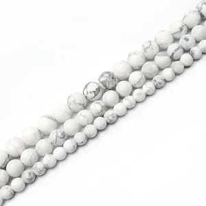 Natural White Howlite Gemstone 6mm Smooth Round Loose 62pcs Beads 1 Strand for Bracelet Necklace Earrings Jewelry Making