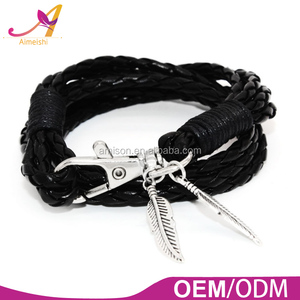 En gros Multicouche Main En Cuir Tressé Antique Homard Fermoir Aile Charme Bracelet En Cuir - Product Image 4