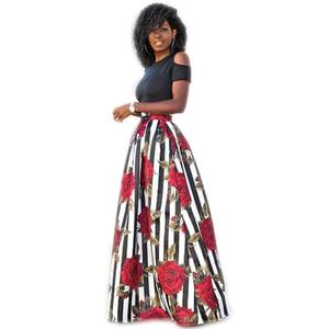 Due Pezzi Delle Donne Maxi Abiti Plus Size Bolla Abiti A Maniche Corte Top <span class=keywords><strong>Nero</strong></span> Lungo Abito Floreale Stampato - Product Image 2