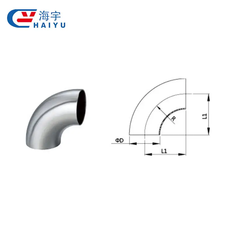 90 degree Stainless steel long bend Pipe Fittings Short Sanitary Welded Elbow