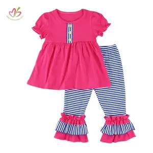 Wholesale Stripe Cute and Lovely Cotton Boutique Girl's Clothing Set Capris Pant Set