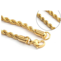 Collar de cuerda Precio barato de fábrica Cadena de torsión de acero inoxidable de moda para hombre Collar de cadena de cuerda chapado en oro de 18K