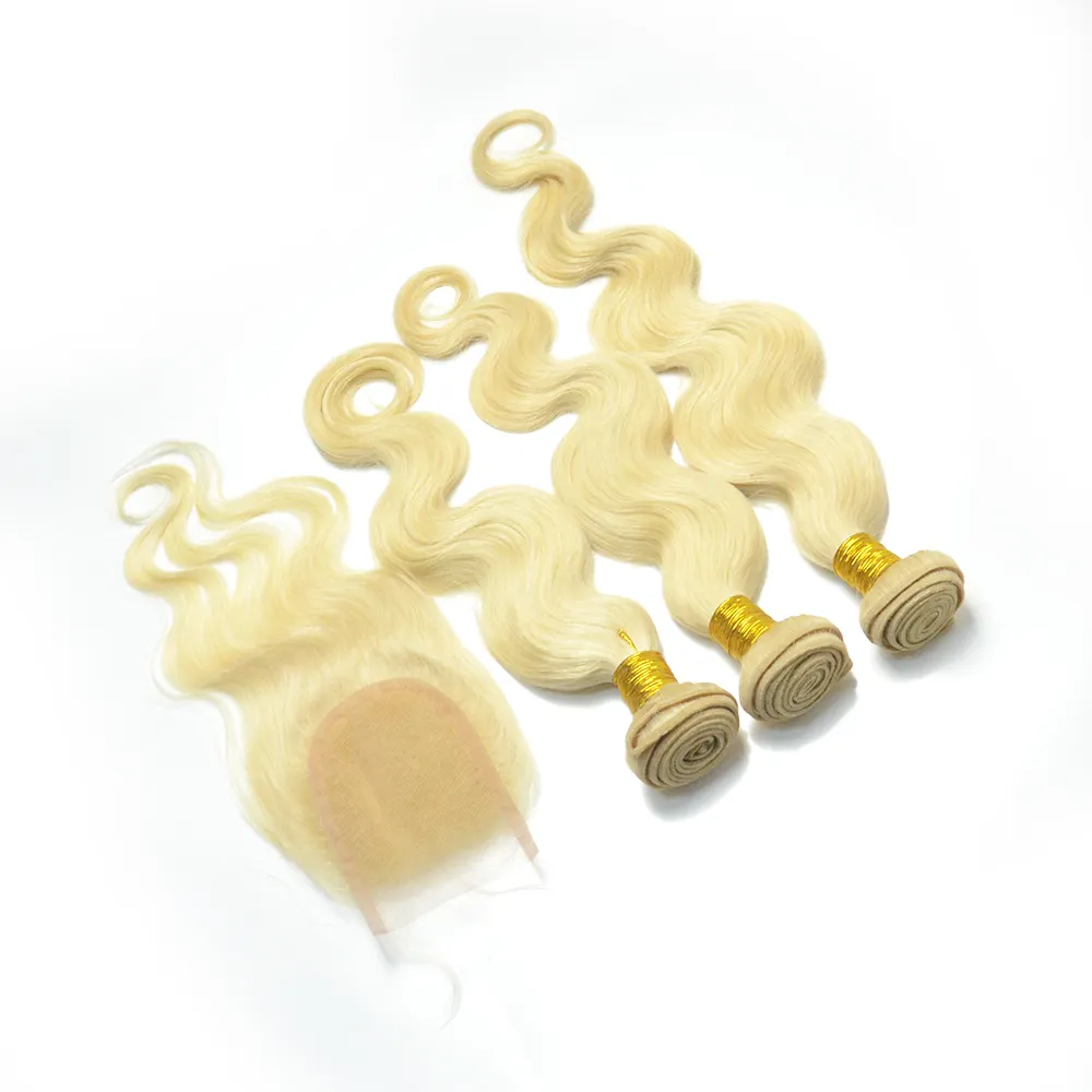 Sale Blonde 613 Raw Virgin Human Hair Extension, Brazilian Blonde Hair Bundles With Lace Closure