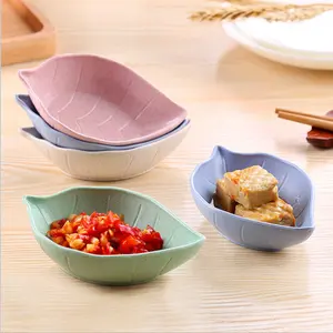 Platos de paja de trigo de hoja, plato creativo de aperitivos, cubiertos japoneses, plato de salsa de soja, plato de cocina de hueso