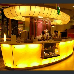 Elegant yellow led light translucent boat shape bar counter