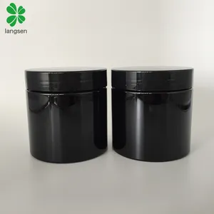 Low MOQ Kunststoff PET 200ml 200g 7oz schwarze Farbe runde Form Glas mit Schraub deckel, schwarzer Behälter für Kosmetik, Creme, Haargel