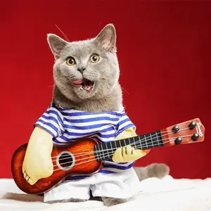 Funny Clothes Pet supplies Guitar design Guitarist rock style Halloween Costume cat Dog Costumes Cosplay