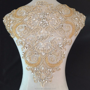 Wuku crystal lace handmake sew on <span class=keywords><strong>body</strong></span> <span class=keywords><strong>tulle</strong></span> applique patch in oro - Product Image 4