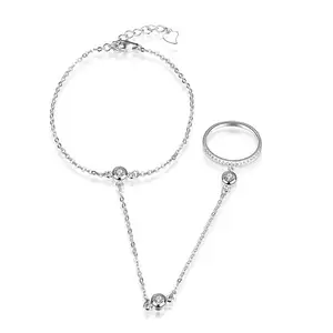 Unico 925 Sterling Silver CZ Anello con Bracciali A Catena Set di Due in Uno Dei Monili per Le Donne - Product Image 3
