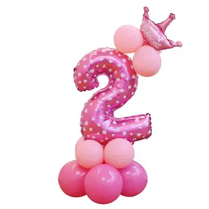 새로운 인기 40 인치 핑크 번호 풍선 생일 장식 번호 풍선 크라운