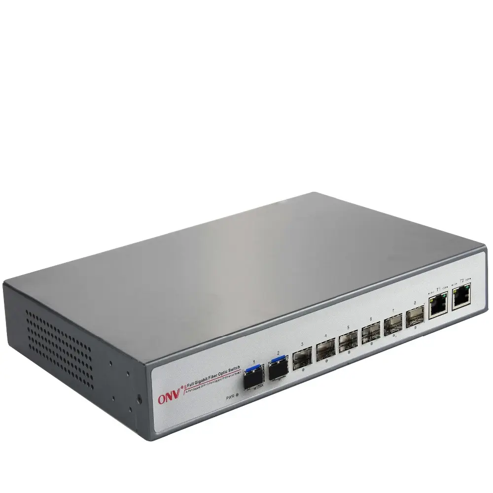 8-Ports Fiber Optic Gigabit Ethernet Network Fiber Switch, with 8x 1000Mbps SFP ports and 2 10/100/1000M RJ45 Ethernet Ports