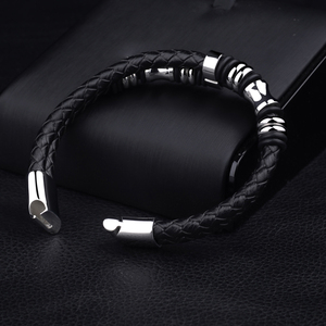 Punk estilo hombres joyería de cuero <span class=keywords><strong>del</strong></span> grano <span class=keywords><strong>del</strong></span> acero inoxidable accesorios Cierre magnético trenzado pulsera de cuero Doble - Product Image 3