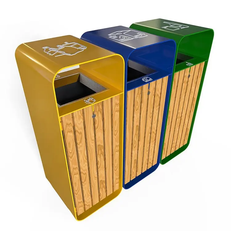 Cubo de basura con 3 compartimentos para parque al aire libre, cubo de basura Industrial de plástico compuesto inteligente rectangular de reciclaje, 60 litros