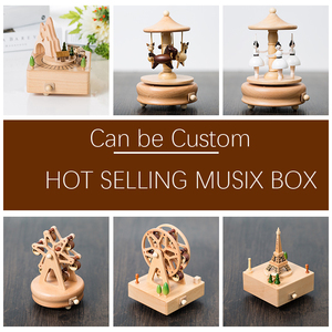 Tùy chỉnh thực hiện cổ điển bằng gỗ tay quây hộp âm nhạc vần điệu phong trào Tính năng logo khắc đi kèm hình chữ nhật <span class=keywords><strong>Carousel</strong></span> trang trí sử dụng - Product Image 2