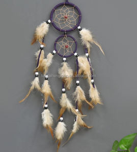 Tricoté à la main Double <span class=keywords><strong>cercle</strong></span> <span class=keywords><strong>attrape</strong></span>-rêves breloques pendentif plume fumigée pour la décoration de la maison - Product Image 3