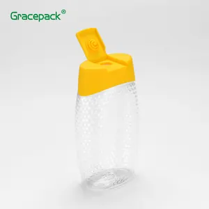 Soft Empty ketchup sauce bottle with silicone flip top cap, PET plastic honey squeeze bottle
