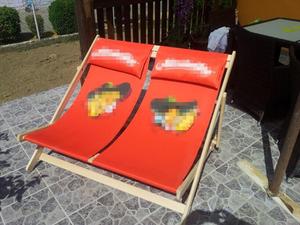 Chaise de plage pliante <span class=keywords><strong>double</strong></span> en bois HE-128, promotionnelle, avec revêtement en tissu - Product Image 2