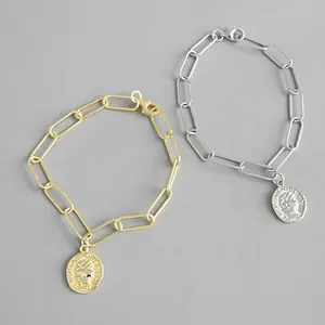 Bracelet en argent 2019 avec pendentif, chaîne à la mode, pièce de monnaie Antique, 925