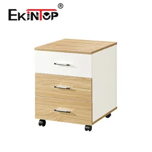 Ekintop 3 drawer mobile pedestal movable combination lock wooden storage cabinets with wheels filing