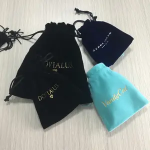 Soft Touch Single Color Navy BlueとSilk Printing Logo Flocking Jewelry Velvet Pouch