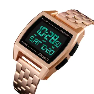 Luxury Gold case digital LCD watch wrist watches skmei brand water resistant sport watches