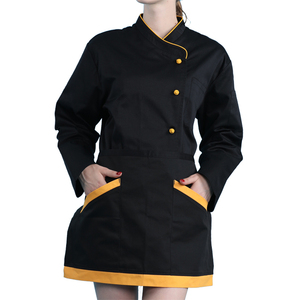 Poliestere misto cotone 195GSM PER 235GSM corpo nero arancione piping bordo button Ultime cuoco indossare monopetto <span class=keywords><strong>chef</strong></span> uniforme - Product Image 1
