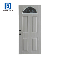 Porte d'entrée moderne Fangda en acier et bois avec insert en verre trempé demi-lune, prévention des incendies, pour appartement