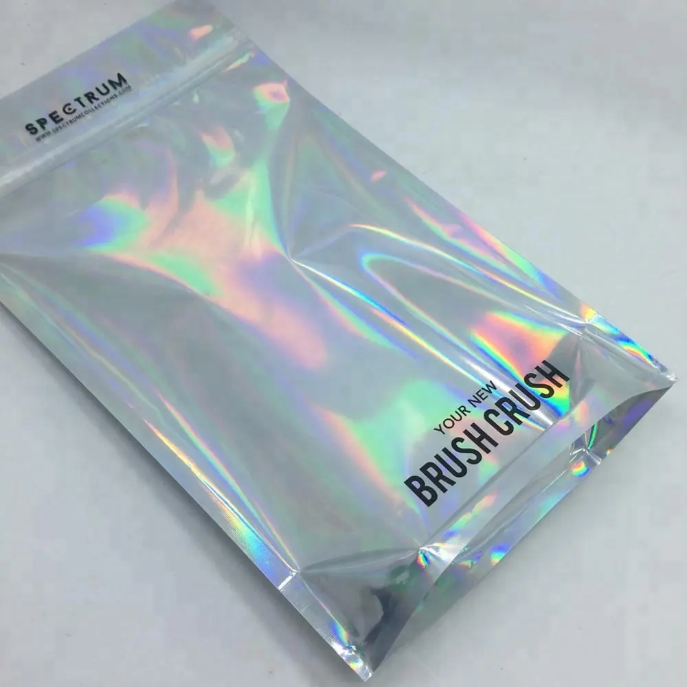 custom pouch plastic hologram mylar zipper bag with clear window